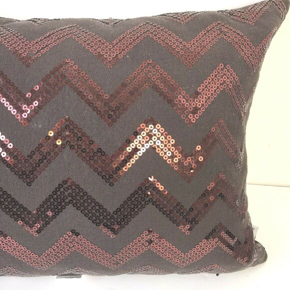 New Thro by Mario Lorenz Decorative Pillow Brown Sequin Embellished 20" x 14" - Picture 2 of 7
